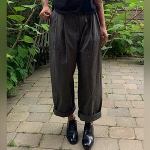 Black Crane Crinkled Wide Trousers in Dark Grey